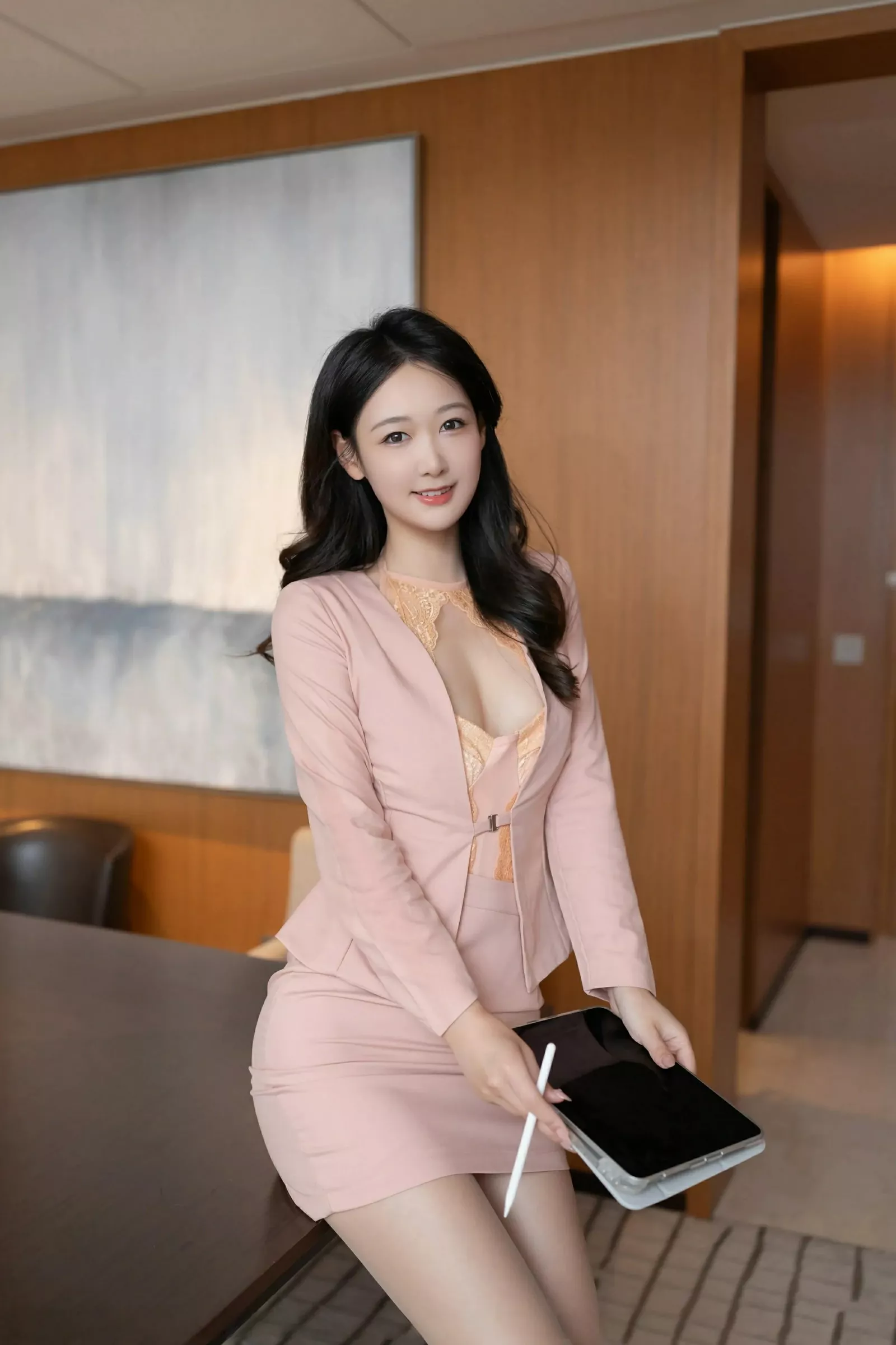 壁纸唐安琪橙色OL服饰  第4张